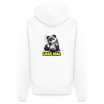 Lass mal. – Grumpy Bär mit Kaffee (Sketch) - Unisex Premium Bio Zip Hoodie - Weiß - Hinten - Thijin (182cm)