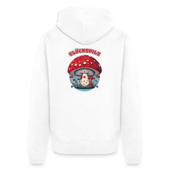 Glückspilz Cartoon Pilz - Unisex Premium Bio Zip Hoodie - Weiß - Hinten - Thijin (182cm)