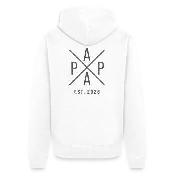 Papa Establisched 2026 Vintage Look - Unisex Premium Bio Zip Hoodie - Weiß - Hinten - Thijin (182cm)