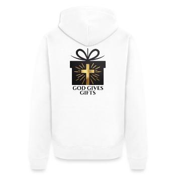 God Gives Gifts – schwarz - Unisex Premium Bio Zip Hoodie - Weiß - Hinten - Thijin (182cm)