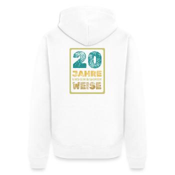 20 - Unisex Premium Bio Zip Hoodie - Weiß - Hinten - Thijin (182cm)