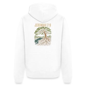Jeremia 17 8 Baum am Wasser tiefe Wurzeln - Unisex Premium Bio Zip Hoodie - Weiß - Hinten - Thijin (182cm)