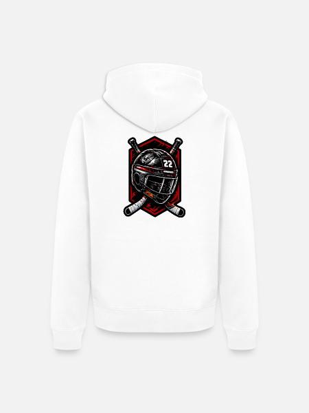 Roter Helm mit CrossSticks 22 - Unisex Premium Bio Zip Hoodie - Weiß