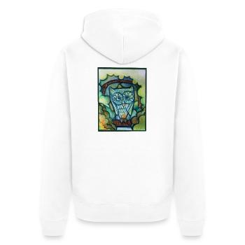Eule in Blühen: Bunte Traumlandschaft - Unisex Premium Bio Zip Hoodie - Weiß - Hinten - Thijin (182cm)