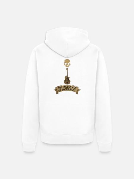Golden Age Rockabilly Skull Gitarre - Unisex Premium Bio Zip Hoodie - Weiß