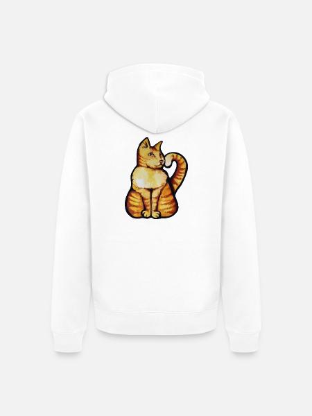 Aquarell-Orange-Katze mit Herz-Umarmung - Unisex Premium Bio Zip Hoodie - Weiß
