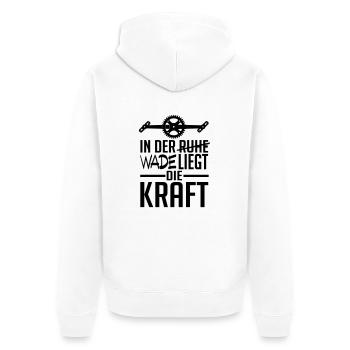 In der Wade liegt die Kraft - Unisex Premium Bio Zip Hoodie - Weiß - Hinten - Thijin (182cm)