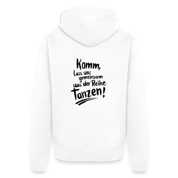Komm_aus_der_Reihe - Unisex Premium Bio Zip Hoodie - Weiß - Hinten - Thijin (182cm)
