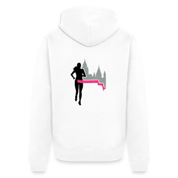 Marathon - Mainz - Läuferin - Run - Lauf - 3C - Unisex Premium Bio Zip Hoodie - Weiß - Hinten - Thijin (182cm)