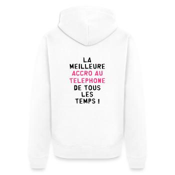 Accro au Téléphone / Smartphone / Geek / Geekette - Veste à capuche bio Premium Unisexe - blanc - Dos - Thijin (182cm)