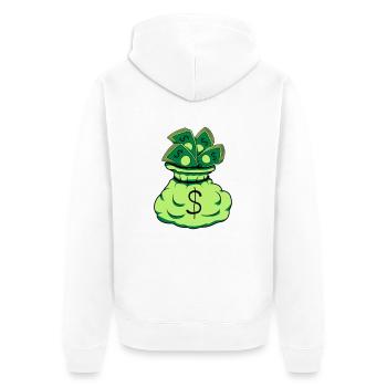 Geld Sack Scheine - Unisex Premium Bio Zip Hoodie - Weiß - Hinten - Thijin (182cm)