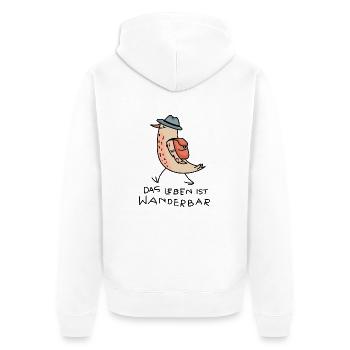Vogel Wanderer lustig - Unisex Premium Bio Zip Hoodie - Weiß - Hinten - Thijin (182cm)