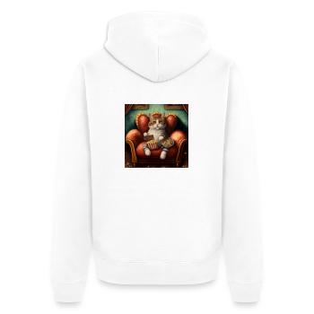 Chat antromorphe assis sur un canapé - Veste à capuche bio Premium Unisexe - blanc - Dos - Thijin (182cm)