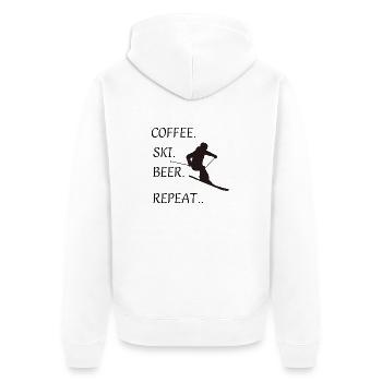 COFFEE SKI BEER REPEAT, Ski fahren - Unisex Premium Bio Zip Hoodie - Weiß - Hinten - Thijin (182cm)