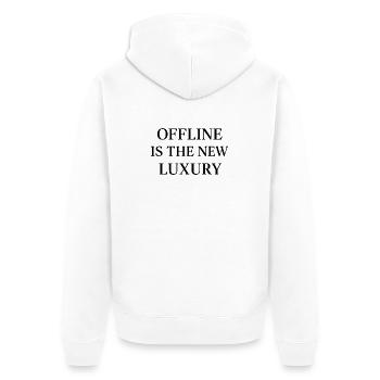Offline is the New Luxury – Minimalistisches Schwa - Unisex Premium Bio Zip Hoodie - Weiß - Hinten - Thijin (182cm)