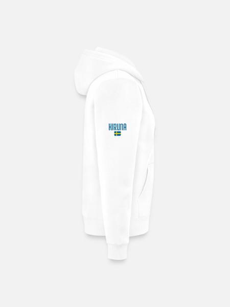 Kiruna mit der schwedischen Flagge - Unisex Premium Bio Zip Hoodie - Weiß - Rechts