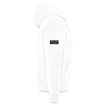 Own the System - Das eigene System - Unisex Premium Bio Zip Hoodie - Weiß - Rechts - Thijin (182cm)