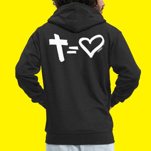 Cross = Heart WHITE // Cross = Love WHITE - Men's Premium Hooded Jacket