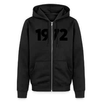 1972 Année de naissance - Veste à capuche bio Premium Unisexe - noir - Devant - Nico (187cm) & Julia (174cm)