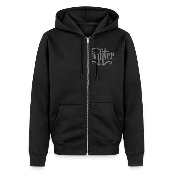 fighter - Unisex Premium Organic Zip Hoodie - black - Front - Nico (187cm) & Julia (174cm)