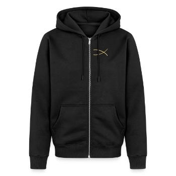 Ichtys - Unisex Premium Organic Zip Hoodie - black - Front - Nico (187cm) & Julia (174cm)