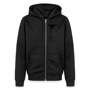 bulle bullig polizei ochse horn hörner rodeo evil - Unisex Premium Bio Zip Hoodie - Schwarz - Vorne - Nico (187cm) & Julia (174cm)