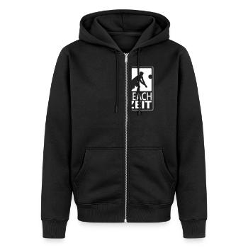 Beach Baggerspieler (hoch) - Unisex Premium Bio Zip Hoodie - Schwarz - Vorne - Nico (187cm) & Julia (174cm)