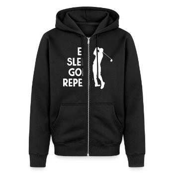 Eat Sleep Golf Repeat - Unisex Premium Bio Zip Hoodie - Schwarz - Vorne - Nico (187cm) & Julia (174cm)