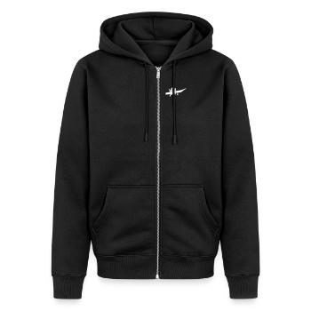 DR400 Robin Flugzeug Geschenk - Unisex Premium Bio Zip Hoodie - Schwarz - Vorne - Nico (187cm) & Julia (174cm)
