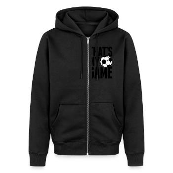 that's my game - soccer - Veste à capuche bio Premium Unisexe - noir - Devant - Nico (187cm) & Julia (174cm)