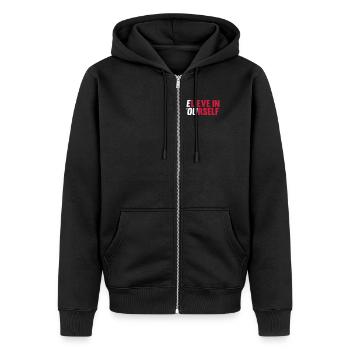 Believe in Yourself - Unisex Premium Bio Zip Hoodie - Schwarz - Vorne - Nico (187cm) & Julia (174cm)