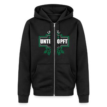 Unterhopft chronisch - Unisex Premium Bio Zip Hoodie - Schwarz - Vorne - Nico (187cm) & Julia (174cm)