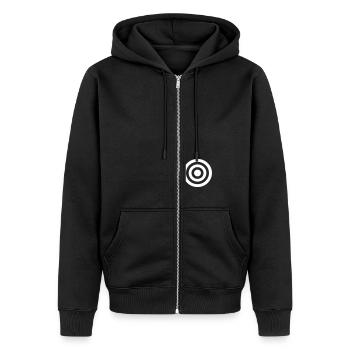 Zielscheibe - Unisex Premium Bio Zip Hoodie - Schwarz - Vorne - Nico (187cm) & Julia (174cm)