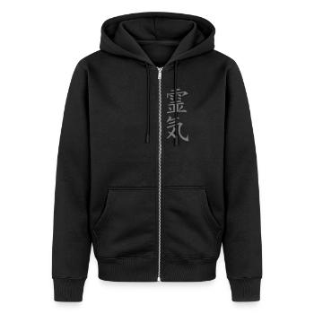 REIKI Symbol - Unisex Premium Bio Zip Hoodie - Schwarz - Vorne - Nico (187cm) & Julia (174cm)