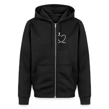 Wanderer auf Herz - Unisex Premium Bio Zip Hoodie - Schwarz - Vorne - Nico (187cm) & Julia (174cm)