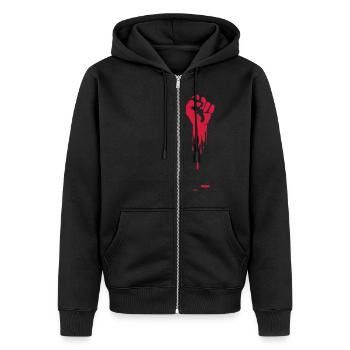 poing levé - Veste à capuche bio Premium Unisexe - noir - Devant - Nico (187cm) & Julia (174cm)