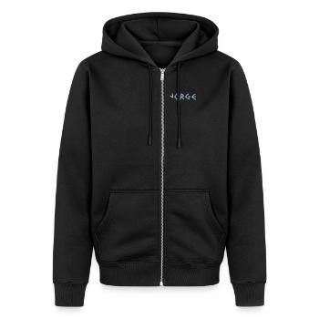 Norge (Norwegen) Schriftzug - Unisex Premium Bio Zip Hoodie - Schwarz - Vorne - Nico (187cm) & Julia (174cm)