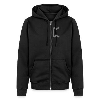 Rune: Pertho ᛈ (P), Quantum Runes Futhark 0 - Unisex Premium Bio Zip Hoodie - Schwarz - Vorne - Nico (187cm) & Julia (174cm)