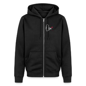 Opa - Unisex Premium Bio Zip Hoodie - Schwarz - Vorne - Nico (187cm) & Julia (174cm)
