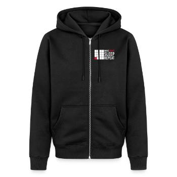 MAKE BEATS SLEEP REPEAT - Unisex Premium Bio Zip Hoodie - Schwarz - Vorne - Nico (187cm) & Julia (174cm)