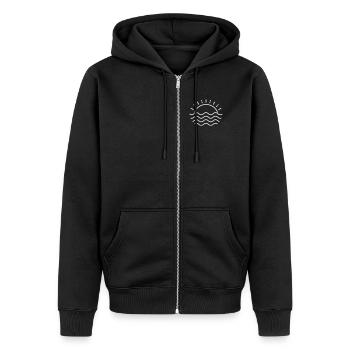 Sommer Sonnenuntergang Meer - Unisex Premium Bio Zip Hoodie - Schwarz - Vorne - Nico (187cm) & Julia (174cm)