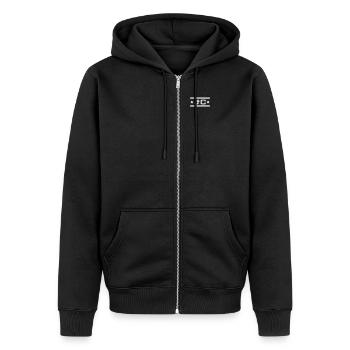 JC Logo - Veste à capuche bio Premium Unisexe - noir - Devant - Nico (187cm) & Julia (174cm)