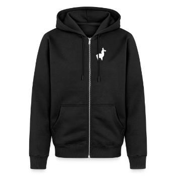 Idée de cadeau d'amour de lama silhouette alpaga animal - Veste à capuche bio Premium Unisexe - noir - Devant - Nico (187cm) & Julia (174cm)