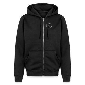 French Bulldog Minimalist - Französische Bulldogge - Unisex Premium Bio Zip Hoodie - Schwarz - Vorne - Nico (187cm) & Julia (174cm)