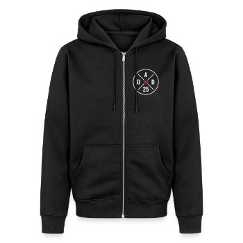 Dad 25 Baby Vater Herz Vatertag Geschenk Papa 2025 - Unisex Premium Bio Zip Hoodie - Schwarz - Vorne - Nico (187cm) & Julia (174cm)