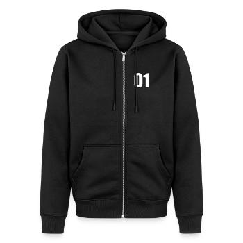 01 - Unisex Premium Bio Zip Hoodie - Schwarz - Vorne - Nico (187cm) & Julia (174cm)