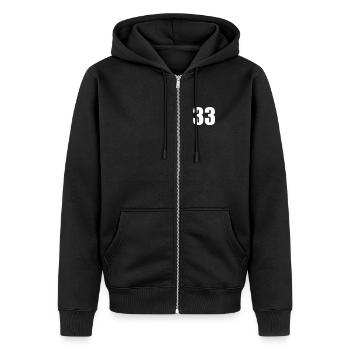 33 - Unisex Premium Bio Zip Hoodie - Schwarz - Vorne - Nico (187cm) & Julia (174cm)