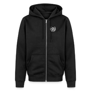 Fußball im Lorbeerkranz / Euro- Welt- Meister Logo - Veste à capuche bio Premium Unisexe - noir - Devant - Nico (187cm) & Julia (174cm)