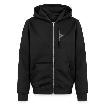Rune: Thurisaz ᚦ (th), Quantum Runes Futhark 0 © - Unisex Premium Bio Zip Hoodie - Schwarz - Vorne - Nico (187cm) & Julia (174cm)