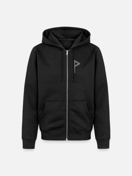 Runa: Wunjo ᚹ (W), Runy kwantowe Futhark 0 © - Ekologiczna rozpinana bluza z kapturem Premium unisex - czarny